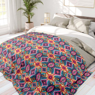 Vibrant Abstract Floral Bohemian Fleece Blanket