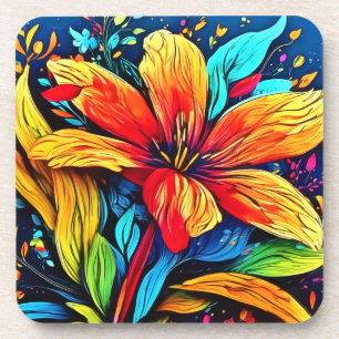 Vibrant Abstract Floral Burst Coaster