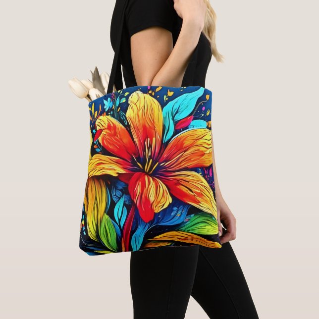 Vibrant Abstract Floral Burst Tote Bag (Close Up)