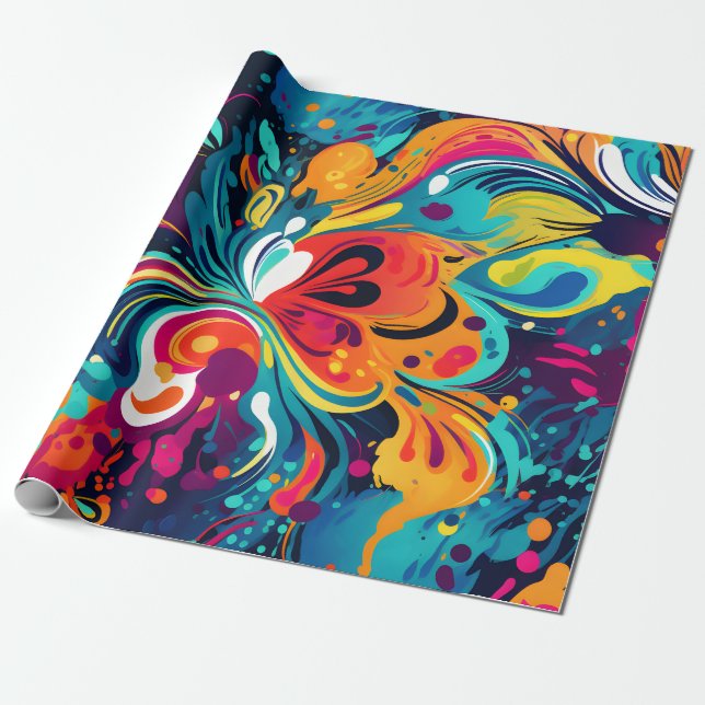 Vibrant Abstract Floral Burst  Wrapping Paper (Unrolled)