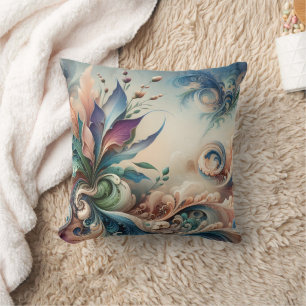 Vibrant Abstract Floral Design in Soft Colours Cushion