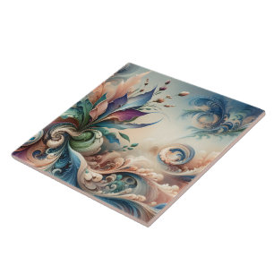 Vibrant Abstract Floral Design in Soft Colours Tile
