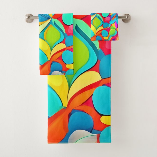 Vibrant Abstract Floral Explosion Bath Towel Set (Insitu)