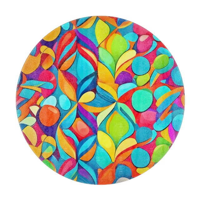 Vibrant Abstract Floral Explosion Cutting Board (Front)