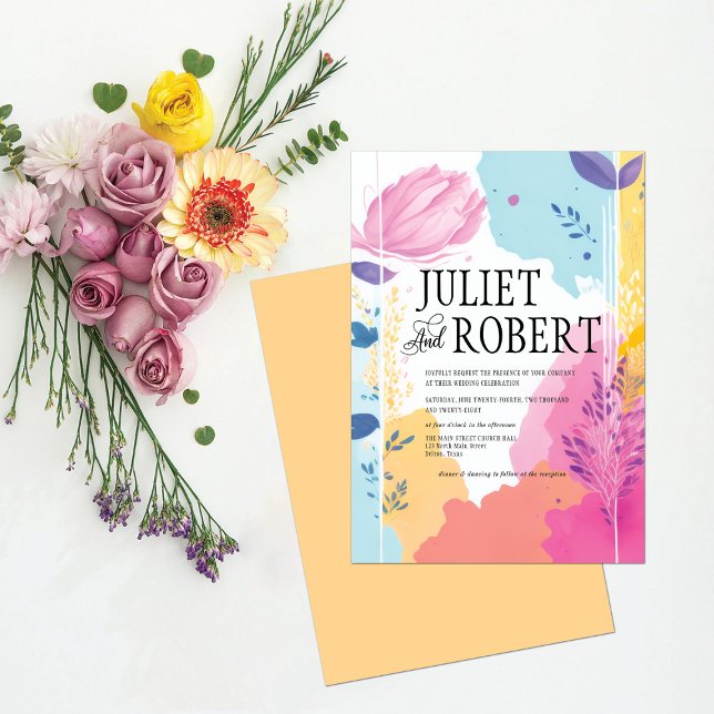 Vibrant Abstract Floral Foliage Spring Wedding Invitation (Creator Uploaded)