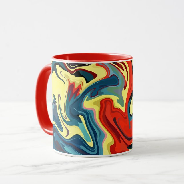 Vibrant Abstract Flow with Yellow & Red Highlights Mug (Front Left)