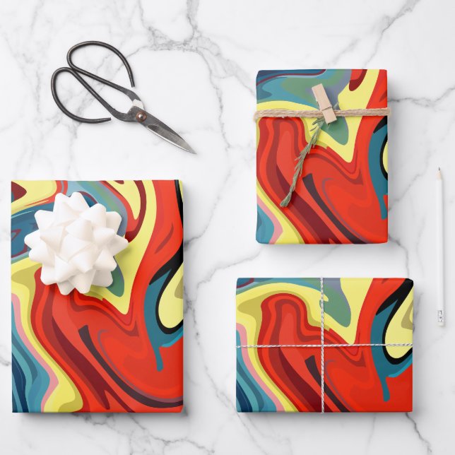 Vibrant Abstract Flow with Yellow & Red Highlights Wrapping Paper Sheet (Front)