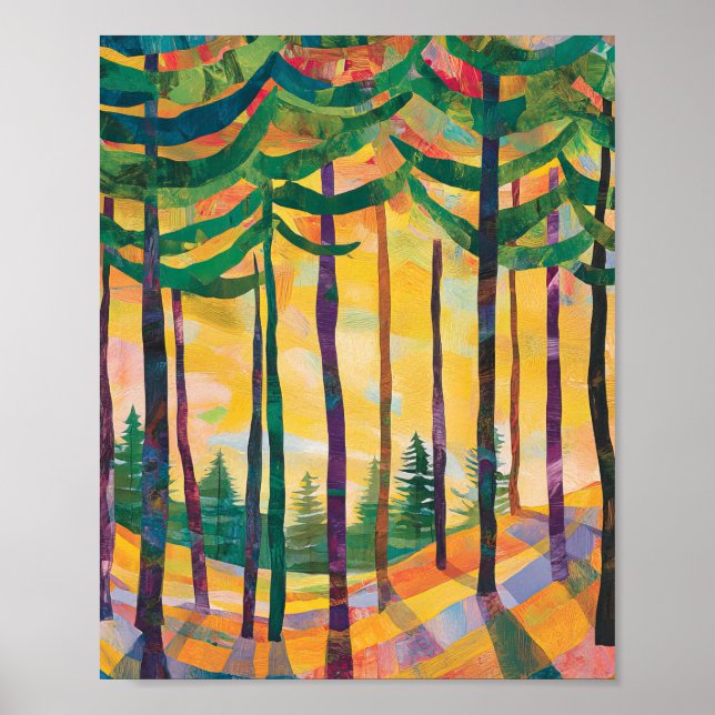 Vibrant Abstract Forest Sunset Poster Wall Art (Front)