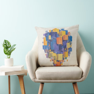 Vibrant Abstract Geometric Cubes Watercolor Cushion