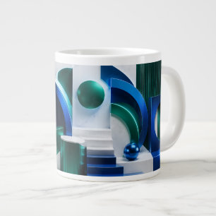Vibrant Abstract Geometric Shapes Blue And Teal Large Coffee Mug