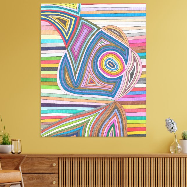 Vibrant Abstract Geometric Striped Pattern Canvas Print (Insitu(LivingRoom))