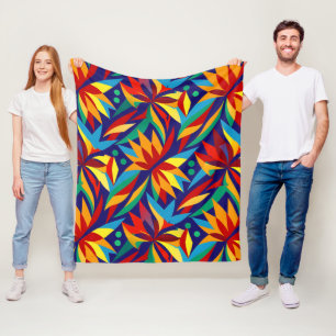 Vibrant Abstract Geometric Tropical Multicolored  Fleece Blanket