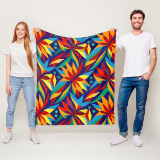 Vibrant Abstract Geometric Tropical Multicolored Fleece Blanket