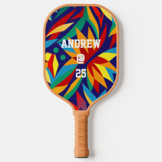 Vibrant Abstract Geometric Tropical Multicolored Pickleball Paddle