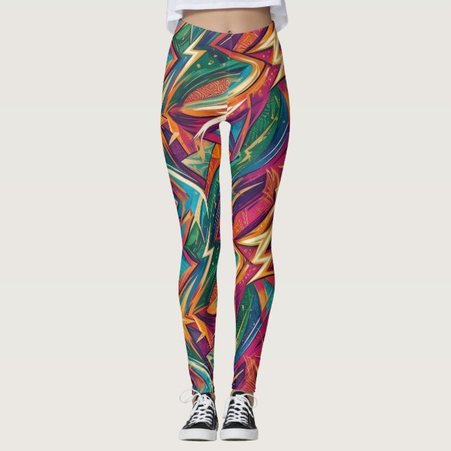 Vibrant Abstract Geometric Women's Leggings (Front)