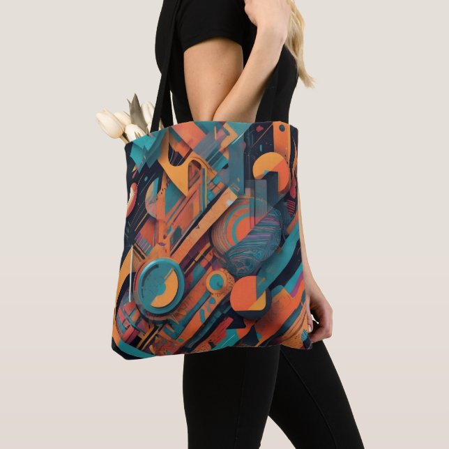 Vibrant Abstract Geometry – Bold Graphic Art with  Tote Bag (Close Up)