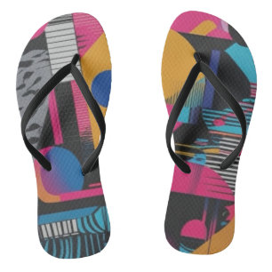 Vibrant Abstract Geometry Glitch Pop Chaos Design Jandals