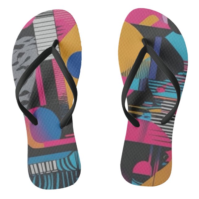 Vibrant Abstract Geometry Glitch Pop Chaos Design  Jandals (Footbed)