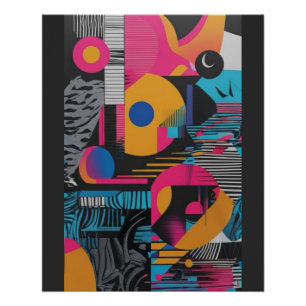 Vibrant Abstract Geometry Glitch Pop Chaos Design  Poster