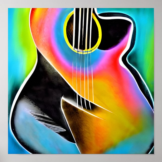 Vibrant Abstract Guitar Art Poster (Front)