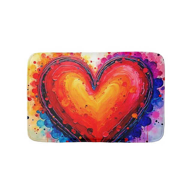 Vibrant Abstract Heart Splash Art Bath Mat (Front)