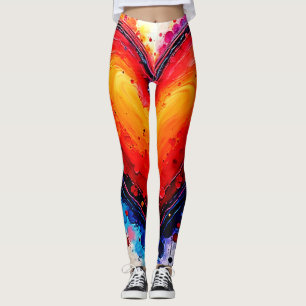 Vibrant Abstract Heart Splash Art Leggings