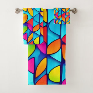 Vibrant Abstract Leaf Burst Bath Towel Set