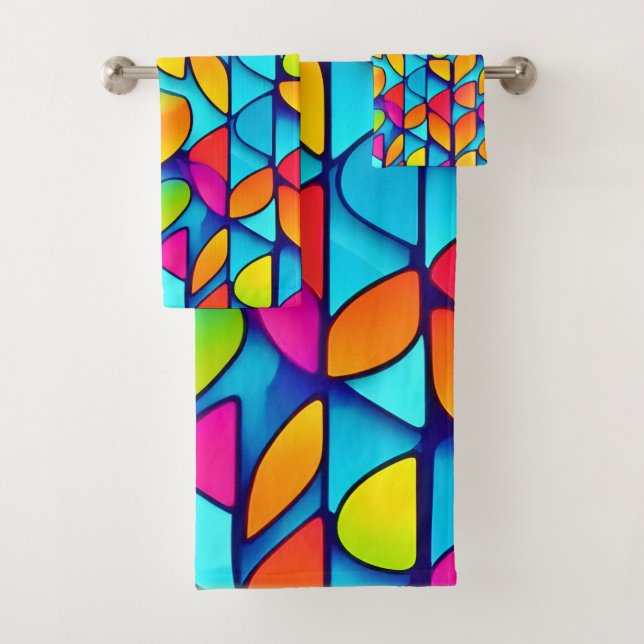 Vibrant Abstract Leaf Burst Bath Towel Set (Insitu)