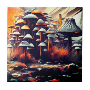 Vibrant Abstract Mushrooms - Modern Urban Art Tile