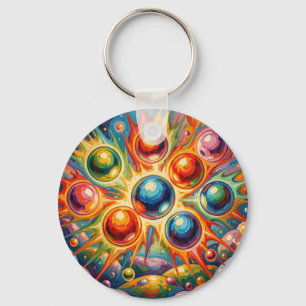 Vibrant Abstract Orbs Radiant Fluid Key Ring