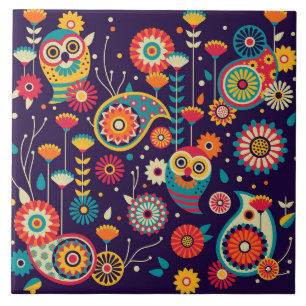 Vibrant Abstract owl pattern Tile