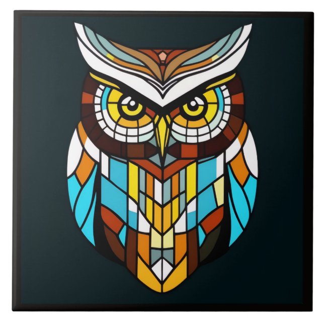 Vibrant abstract owl tile (Front)