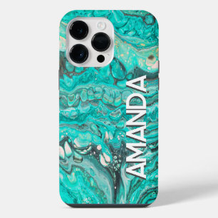 Vibrant Abstract Paint Flow Teal Green Custom Art iPhone 14 Pro Max Case
