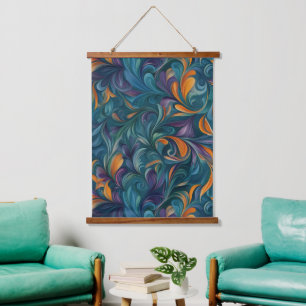 Vibrant Abstract Paisley-Inspired Pattern (2) Hanging Tapestry