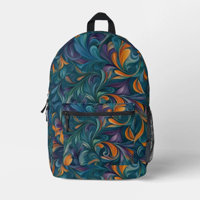 Vibrant Abstract Paisley-Inspired Pattern (2) Printed Backpack (Front)