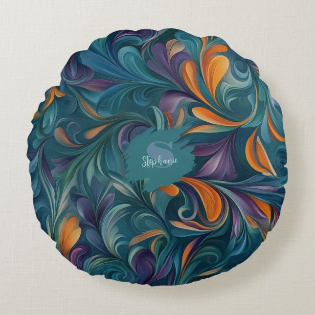Vibrant Abstract Paisley-Inspired Pattern (2) Round Cushion (Front)