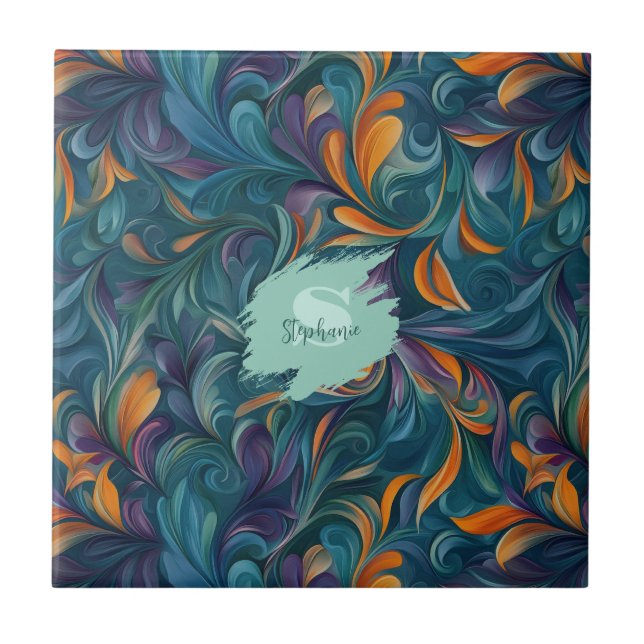 Vibrant Abstract Paisley-Inspired Pattern (2) Tile (Front)