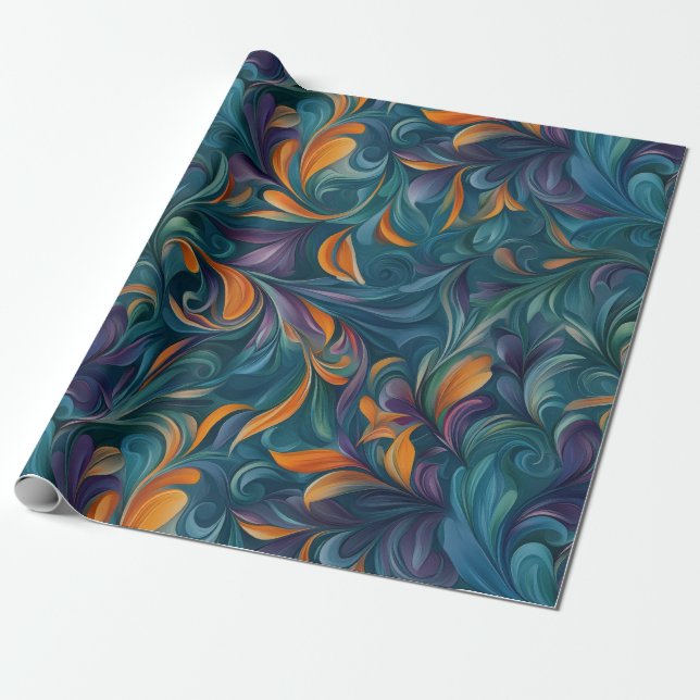 Vibrant Abstract Paisley-Inspired Pattern (2) Wrapping Paper (Unrolled)
