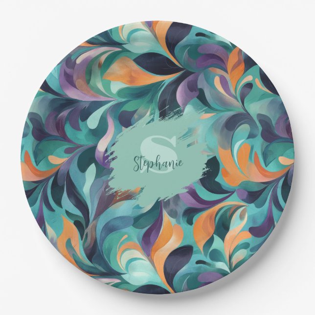 Vibrant Abstract Paisley-Inspired Pattern Paper Plate (Front)