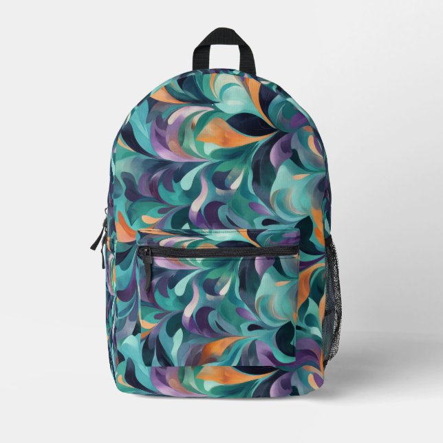 Vibrant Abstract Paisley-Inspired Pattern Printed Backpack (Front)
