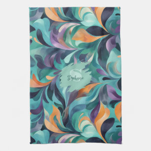 Vibrant Abstract Paisley-Inspired Pattern Tea Towel