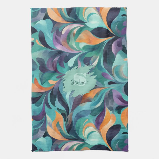 Vibrant Abstract Paisley-Inspired Pattern Tea Towel (Vertical)