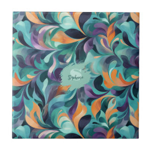 Vibrant Abstract Paisley-Inspired Pattern Tile