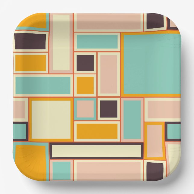 Vibrant abstract pattern with rectangles paper plate (Front)
