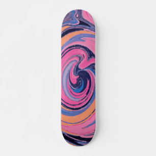Vibrant Abstract Pink, Blue & Orange Paint Swirl Skateboard