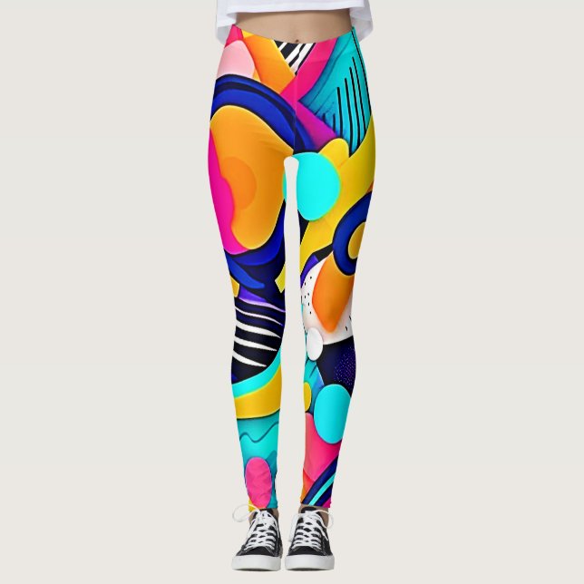 Vibrant Abstract Pop Art Leggings (Front)