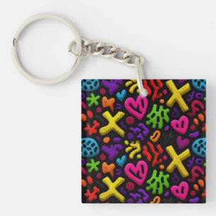Vibrant Abstract Pop Art Seamless Pattern Key Ring