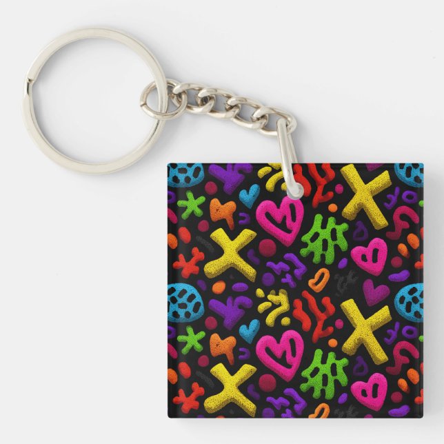 Vibrant Abstract Pop Art Seamless Pattern Key Ring (Front)