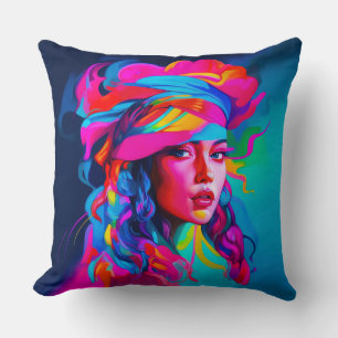 Vibrant Abstract Portrait Cushion