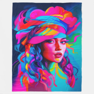 Vibrant Abstract Portrait Fleece Blanket